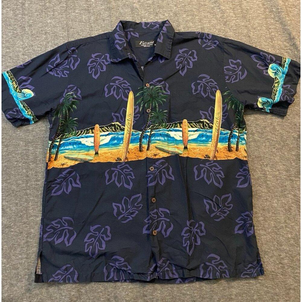 Favant Hawaii Tropical Surfing Beach Button Down‎ Shirt- Men's XL Surfboards